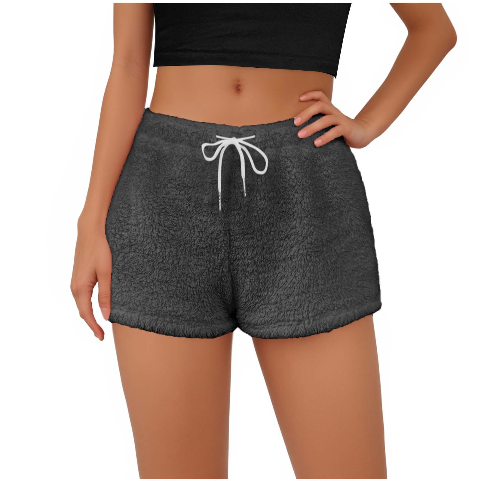 IWRUHZY Fleece Shorts for Women Drawstring Elastic Waist Soft Comfy Pants Fuzzy Casual Solid Color Shorts